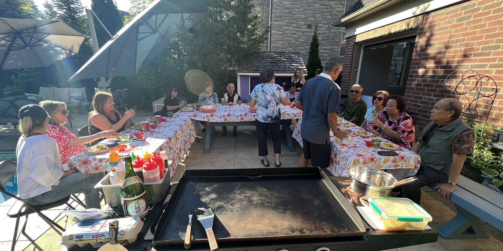Backyard hibachi dinner setup for a graduation hibachi party in Brampton