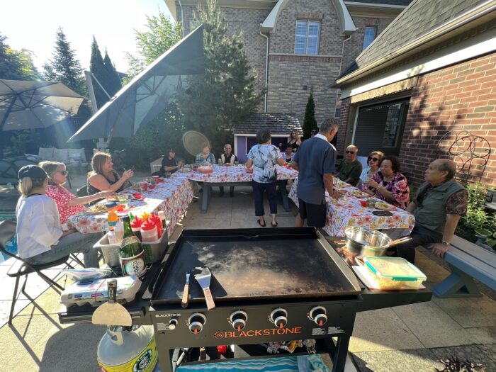 Backyard hibachi dinner setup for a graduation hibachi party in Brampton