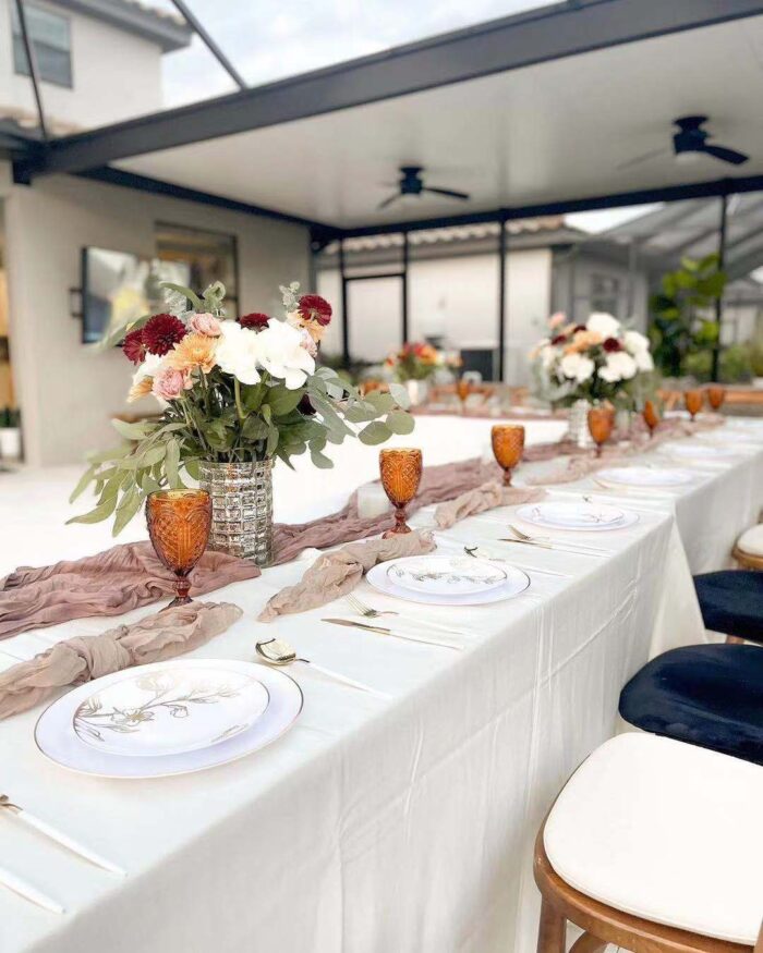 Elegant backyard table setup for an anniversary hibachi party in Richmond Hill