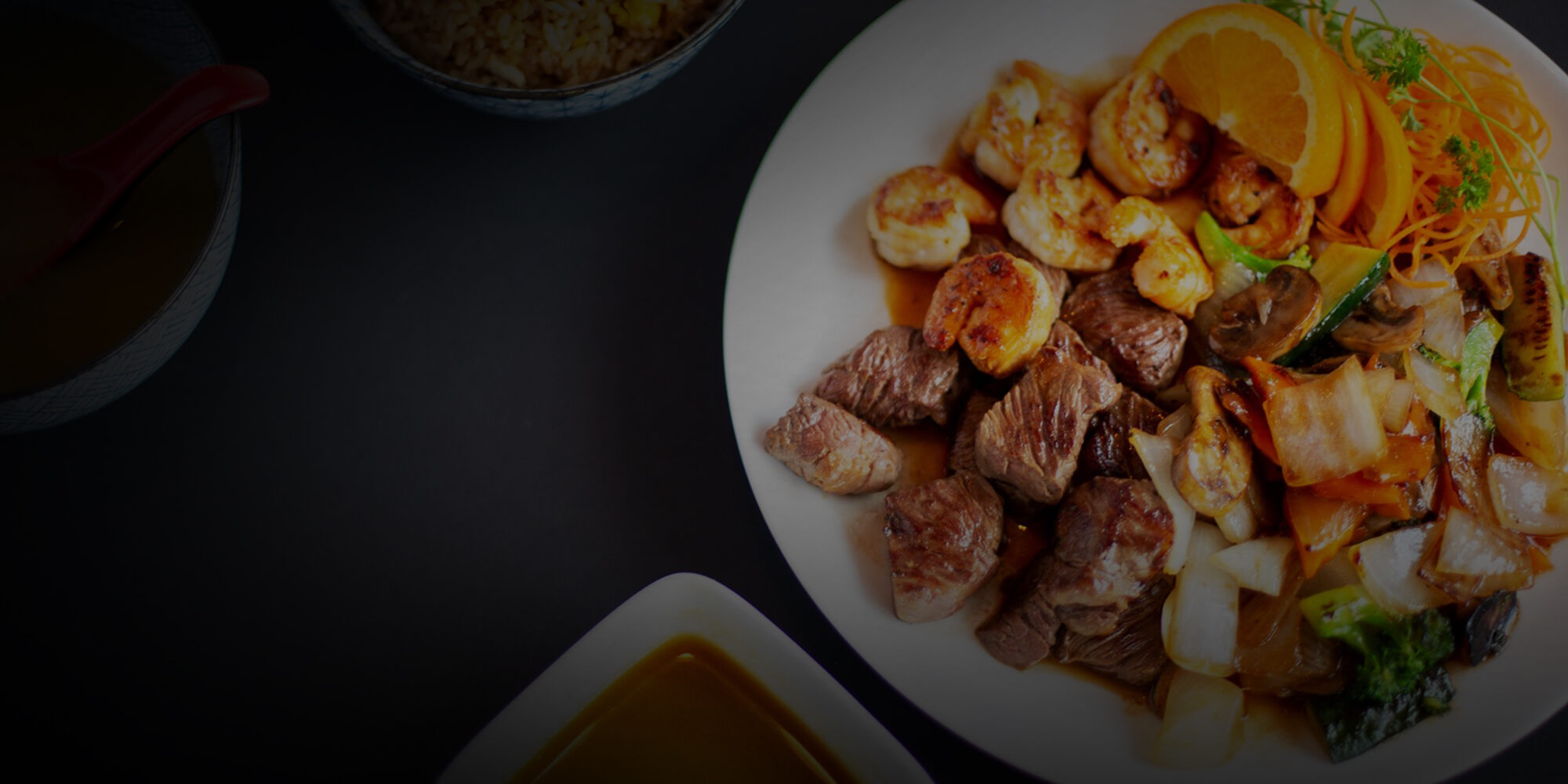 Hibachi steak and shrimp dinner prepared for a backyard birthday hibachi party in Markham
