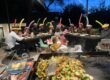 Family enjoying a backyard hibachi dinner in Mississauga for a birthday celebration