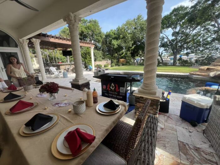 Private hibachi chef setup on a Vaughan backyard patio for a family celebration at home