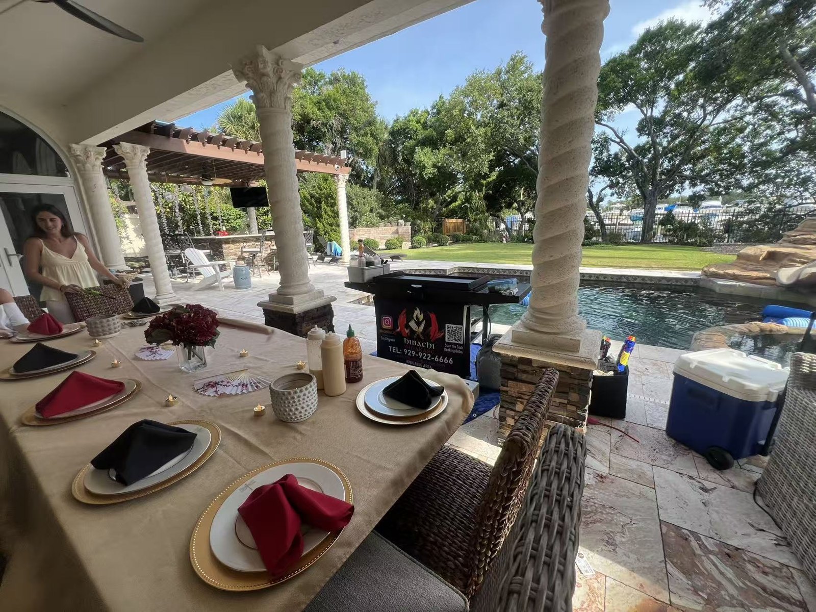 Private hibachi chef setup on a Vaughan backyard patio for a family celebration at home