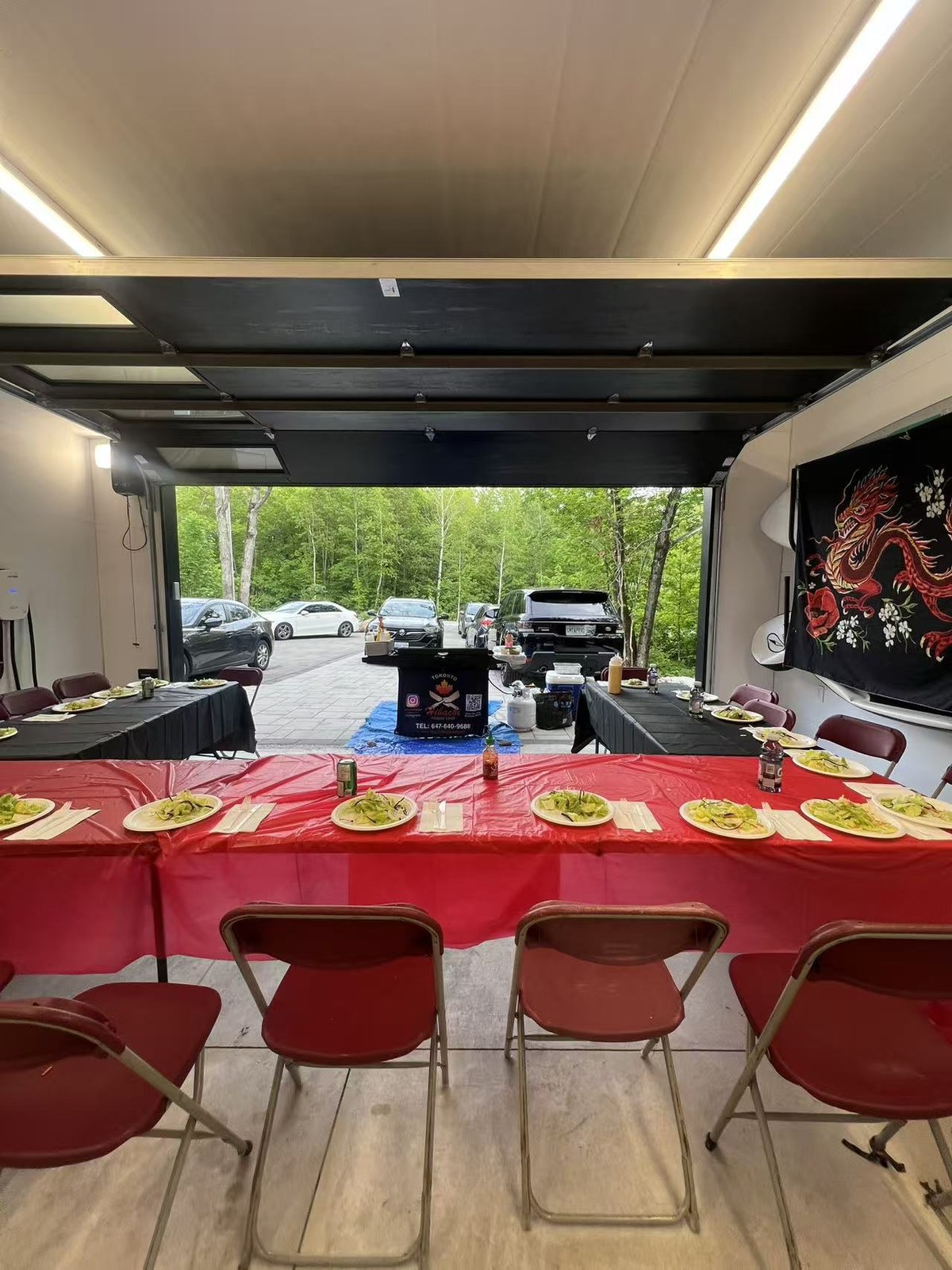 Private hibachi chef cooking steak, shrimp and fried rice at a Toronto backyard party